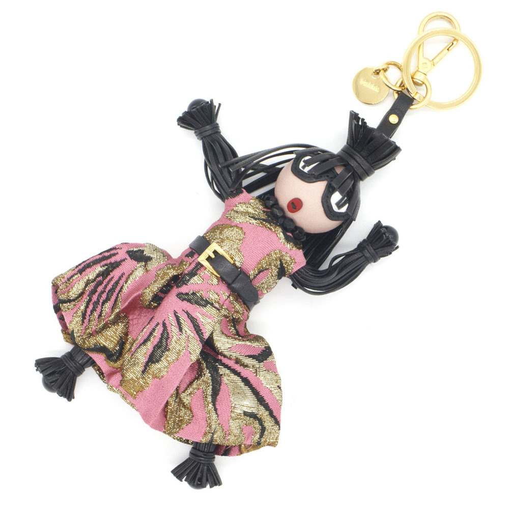 Prada accessory bag charm Jasmine 1TL171 Black Pink Leather Keychain Keyring ...
